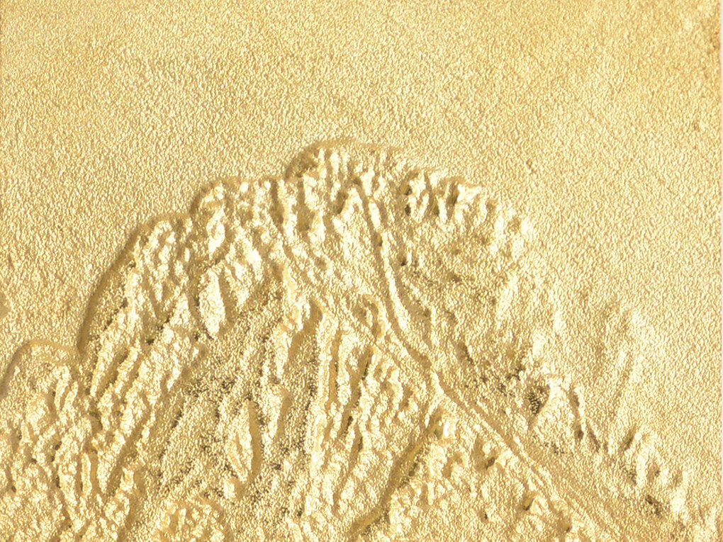 Giovanni Ozzola, Bassorilievi Series: Mountain #1, 2014, cast silver and gold mixture (microfusion cast), 5 x 7 x .3 cm © Giovanni Ozzola, Courtesy Gazelli Art House