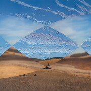 Saskia Fleishman, Prisms (Big Horn Medicine Wheel), 2023, acrylic and sand on digitally printed chiffon, 28x47.50 inches. Courtesy the artist and Red Arrow Gallery