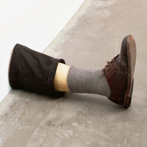 Robert Gober (American, born 1954), Untitled Leg. 1989 – 1990, Beeswax, cotton, wood, leather, human hair. 11 3/8 x 7 3/4 x 20” (28.9 x 19.7 x 50.8 cm). The Museum of Modern Art, New York. Gift of the Dannheiser Foundation. © 2014 Robert Gober
