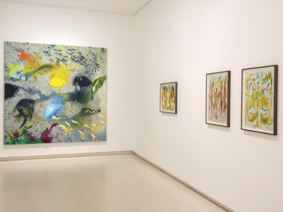Miquel Barceló, Flores, peces, toros, vista de exhibición. Cortesía de Galería Elvira González