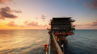 An offshore rig attempting to extract oil in the depths of the Pacific Ocean
