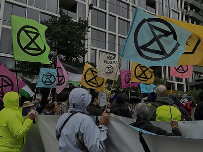 Extinction Rebellion protest in Melbourne against anthropogenic climate change and police brutality