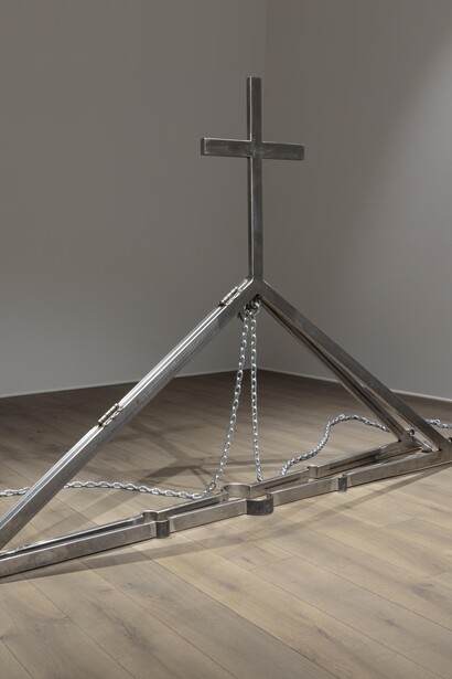 Carlos Martiel,
Vaciamiento (detail), 2024,
Metal,
78 3/4 x 118 1/8
 inches (200 x 300 cm)
. Courtesy of the artist and Steve Turner Gallery