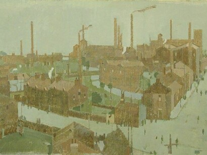 Michael Upton, Northern Town, oil on board, 42 x 69 cm