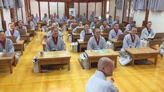 Korean Monastery with people smiling and looking happy