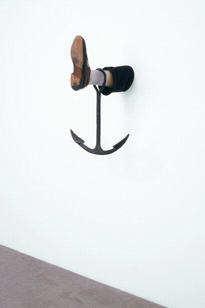 Robert Gober (American, born 1954), Leg with Anchor. 2008, Forged iron and steel, beeswax, cotton, leather, and human hair. 28 × 18 × 20″ (71.1 × 45.7 × 50.8 cm) Glenstone. Image Credit: Bill Orcutt, courtesy the artist and Matthew Marks Gallery. © 2014 Robert Gober
