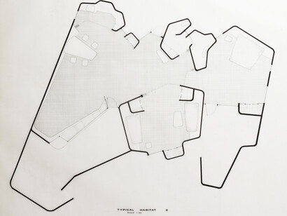 Leonardo Ricci
Progetto per Habitation Study. Abitazione tipo 1:20, 1949-1963
Matita, china e caratteri trasferibili su lucido, 930x1260 mm
(Fondo Leonardo Ricci)
