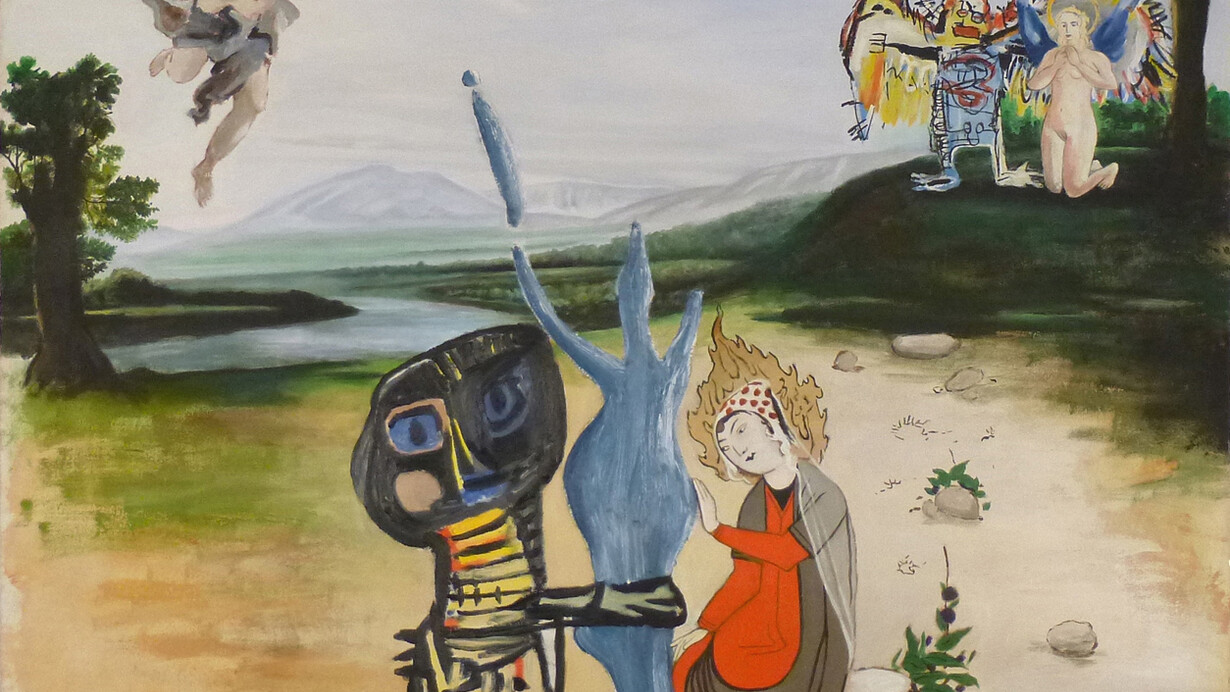 Alun Williams, Trois Saintes Vierges assistées par des Anges (detail), 2014, huile et acrylique sur toile, 180 x 175 cm, courtesy of galerie anne barrault
