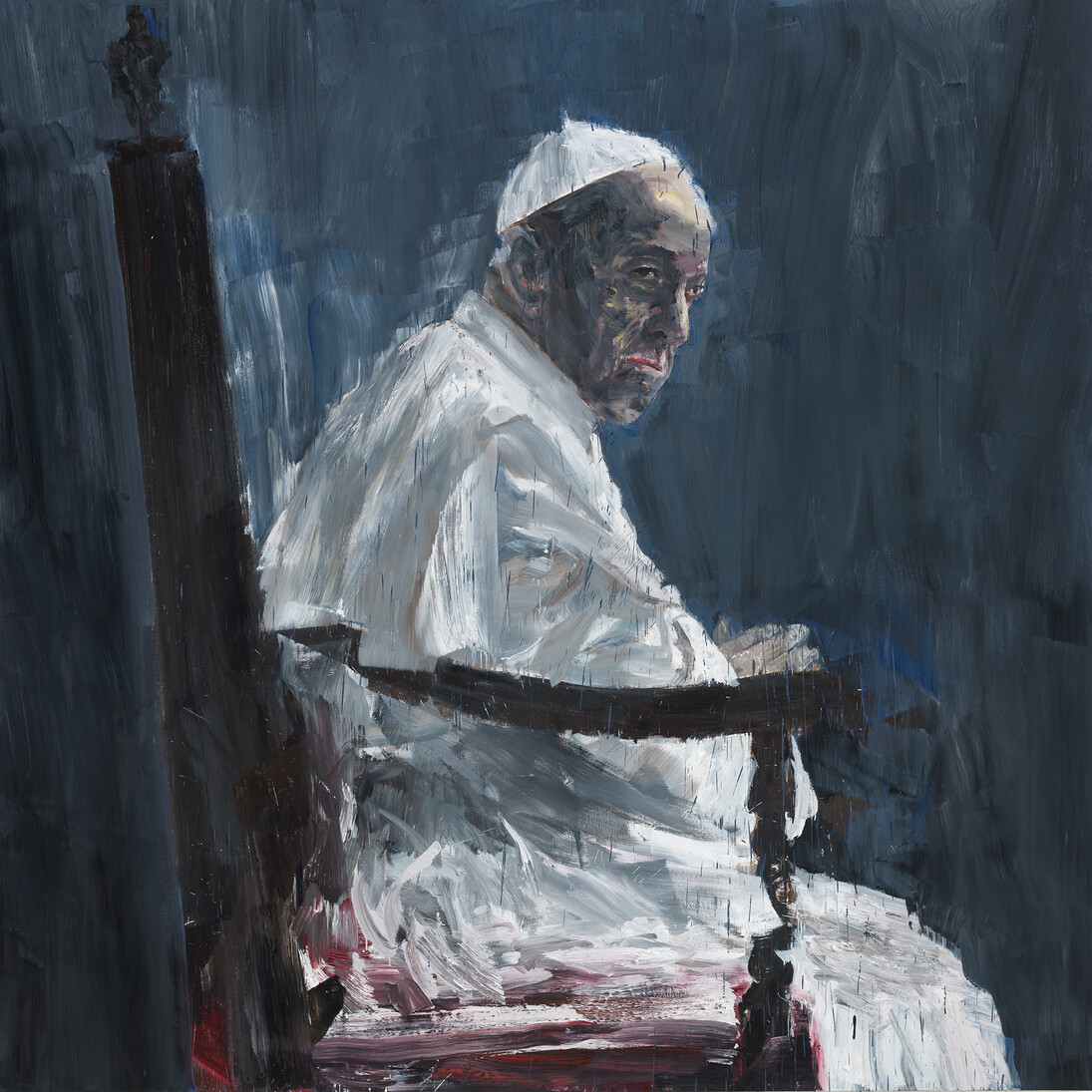 Yan Pei-Ming, Pape François, 2014, Oil on canvas, 300 x 300 cm (118,11 x 118,11 in), Courtesy Yan Pei-Ming / Galerie Thaddaeus Ropac, Paris/Salzburg, Photo: André Morin © Bildrecht, Wien, 2015