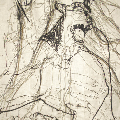 Lucia Bubilda Nanni, Rosa da Lima, trittico, 2017, canapa intelata lavorata a macchina da cucire, cm. 150x320, particolare #2, ph. Miriam Dessì.