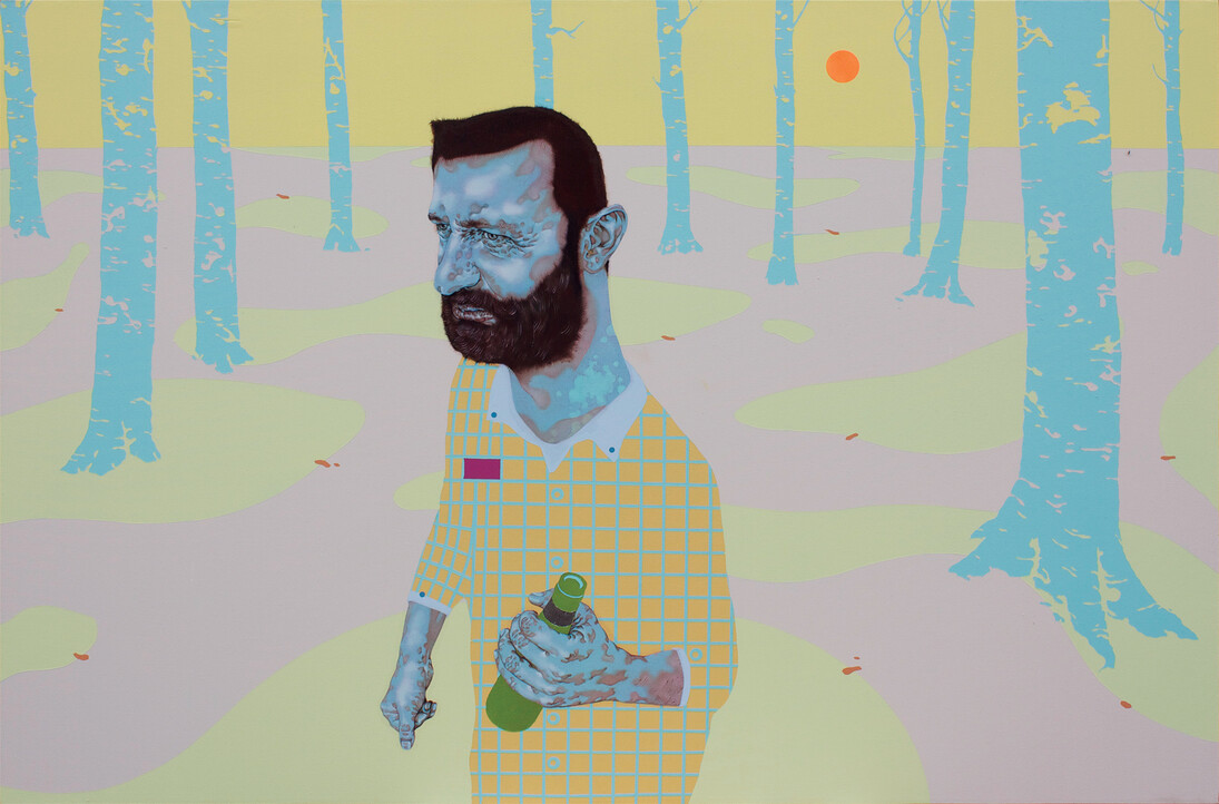 Juglas Ezers (2014), olio, acrilico, foglia argento e oro su tela, 80x120 cm