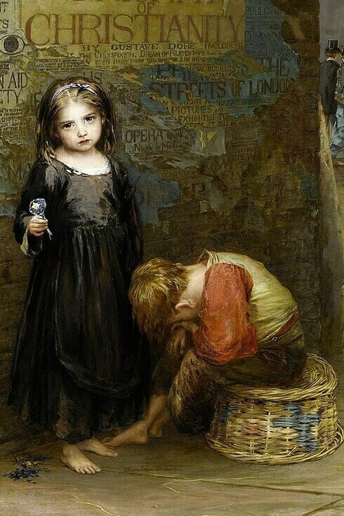 "Uncared for", oil on canvas, Augustus Edwin Mulready, 1871
