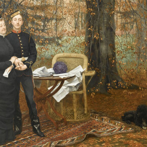 James Tissot, L’impératrice Eugénie et le prince impérial dans le parc de Camden
Place, Chislehurst, 1874-1875, huile sur toile, Musée national du palais de Compiègne.
Photo © RMN - Grand Palais. Photo : Franck Raux