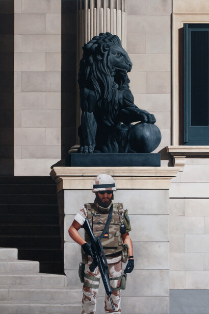 Kepa Garraza (2014), Soldier in front of the Spanish Congress of Deputies, June 2014, Oil on canvas, 200 x 150 cm