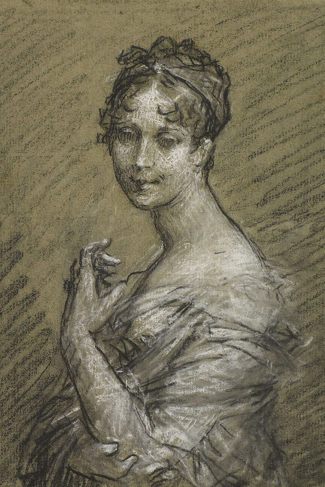 Pierre-Paul Prud’hon, Study for a Portrait of Joséphine Bonaparte, black and white chalk on blue-tinted paper, © cliché Bernardot-Musée Baron Martin-France
