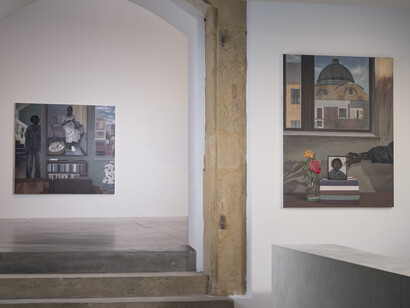 Eniwaye Oluwaseyi, Buried roots up in the air, exhibition view. Courtesy of Zidoun‑Bossuyt Gallery