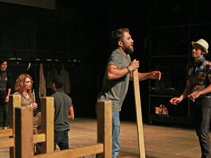 Our Class actors rehearsing for theater performance in Montenegro, Photo: Carrie Hart