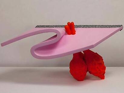 John Newman, Pink and bound and level at the edge, 2013, gourds, lead, rope, wood, wood putty, papier mâché, foam, acqua resin, acrylic paint, 16 x 38 x 21 inches