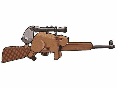 Jeremy Fish, Beaver Hunt, 2013, acrylic on wood, 12 x 36 inches