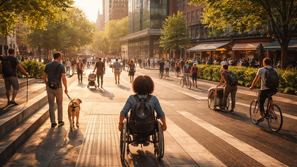 An inclusive city in motion, where thoughtful design turns access from an exception into the quiet foundation of everyday life