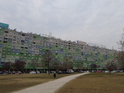 The Larsen-Nielsen-type (Danish) Panelház in Újpest, Budapest, Hungary, is a notable example of Soviet-era prefabricated panel buildings, reflecting the mass housing approach of the time