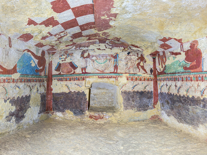 Tomba delle Leonesse, Foto sferica, Tarquinia, 2015, ©Soprintendenza Archeologica del Lazio e dell’Etruria Meridionale, elaborazione di Andrea Garzulino