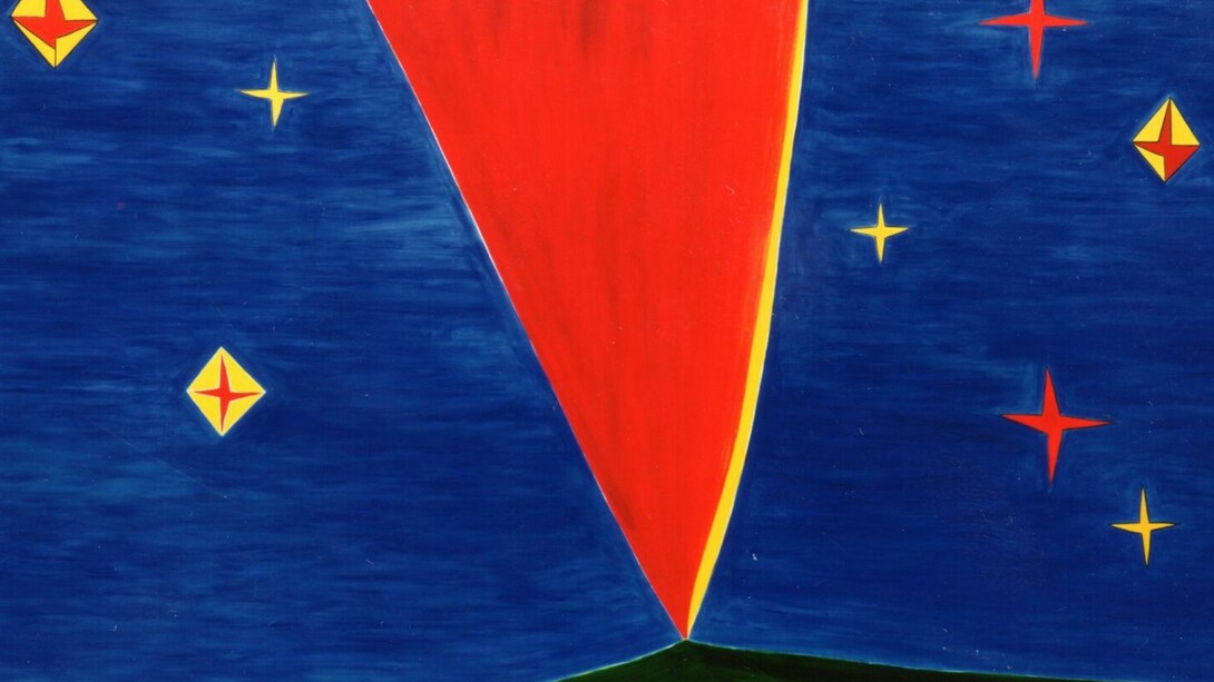 Nicola De Maria, Testa Orfica I, 1990, pigmento e resina su tela, 300x565 cm, courtesy Cortesi Gallery London – Lugano.
