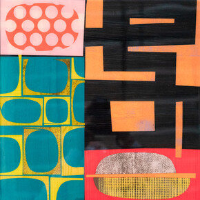 Rex Ray, No. 3919, 2013, cut paper collage on wood panel with resin surface, 16x16 inches. Courtesy of Gallery 16