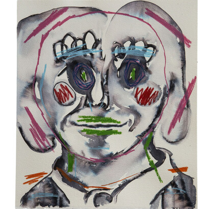 David King Reuben, Pink Hair & Green Lips, indian Ink and watercolor pencil