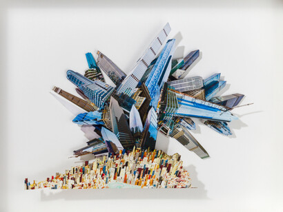 Jennifer Williams, New York: City of Tomorrow - Brooklyn: Billionaire's Row, 2023, unique dimensional construction, 11x14 inches © Jennifer Williams. Courtesy Robert Mann Gallery
