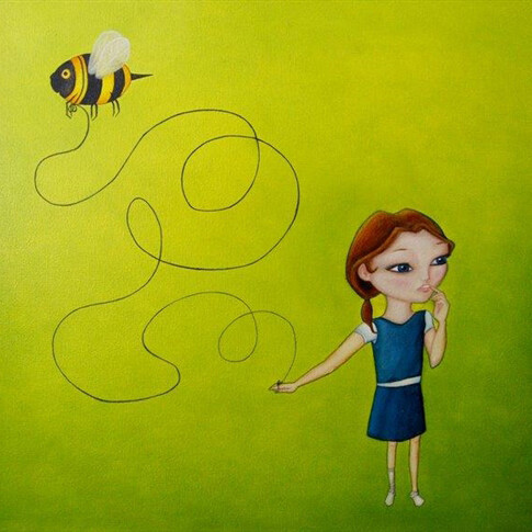 Samantha Yallope, Bee Line, Oil on Canvas, 18" x 18"