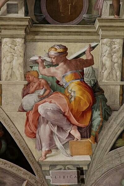 Libyan Sibyl, fresco painted by Michelangelo (1475-1564), Sistine Chapel Ceiling (1508-1512) Rome, Vatican, Italy