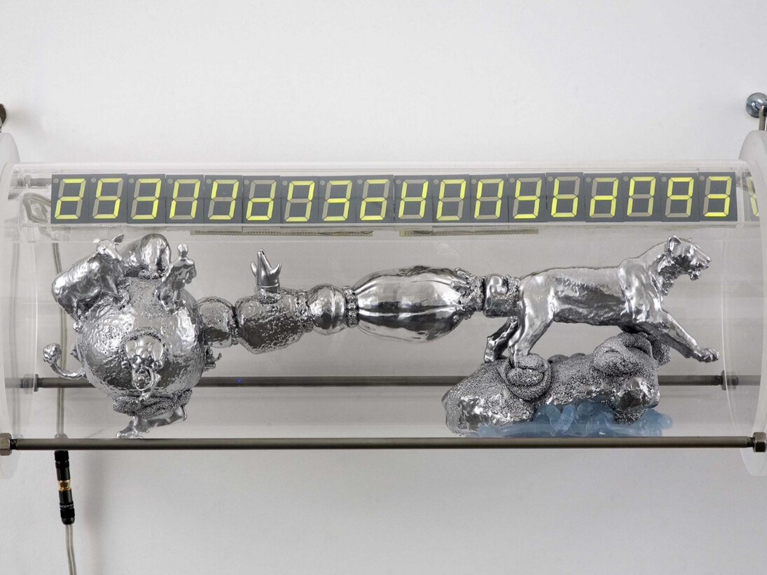 Enrico T. De Paris, H.F.E.A., 2012, diameter 30 x 60 cm, polyurethane, synthetic paint, pvc, adhesive hybrid polymer, plexiglas case