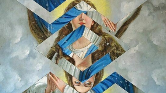 Dario Sbrana, La Madonna 2013, oil on canvas painting, canvas, glue, 80x60 cm