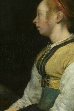"Chica sentada con traje de campesina", óleo sobre madera, Gerard Ter Boch, 1650