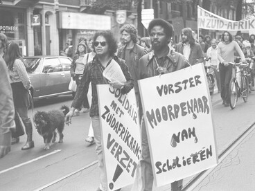 Demonstration against apartheid in South Africa in Amsterdam, Netherlands