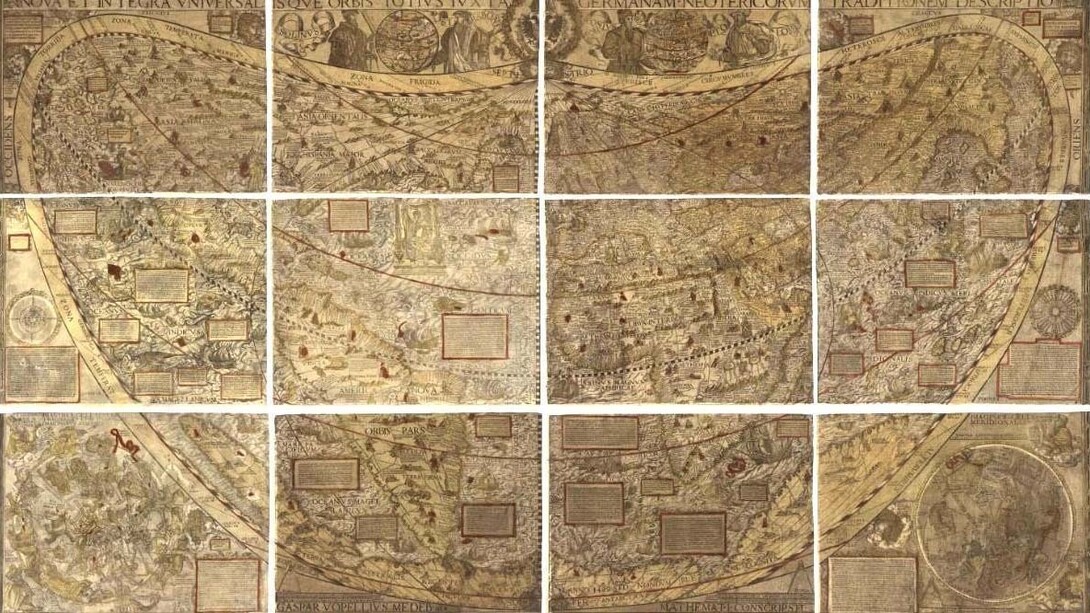 Copia del 1558 della Weltkarte di Caspar Vopelius 1545. Hoghton Library di Harvard in Massachusetts 