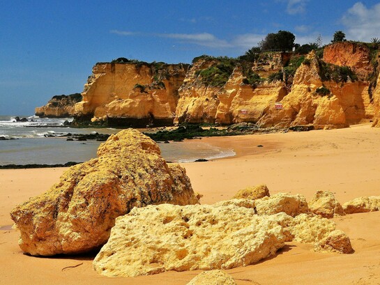 Coastal views in the Algarve, Portugal, where cliffs meet the Atlantic Ocean