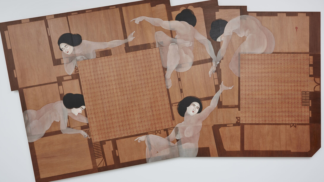 Hayv Kahraman, Bab el Sheikh, 2013. Oil on wood, 111 x 142 inches. © Hayv Kahraman.
Courtesy the artist and Jack Shainman Gallery, New York.
