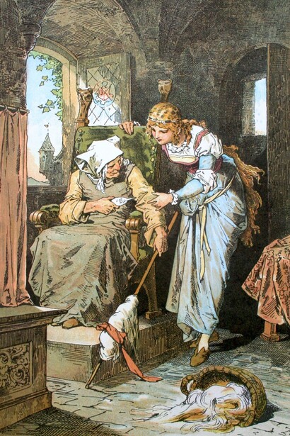 Illustrazione di Alexander Zick per "Sun, Moon, and Talia", traduzione inglese dell'originale "Sole, Luna, e Talia", tratta dal testo "Lo cunto de li cunti", conosciuto con il nome più antico "Pentamerone"