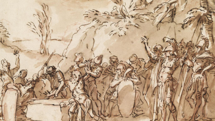 Salvator Rosa (1615–1673), König Kroisos wird von seinem stummen Sohn vor den Persern gerettet, um 1663
