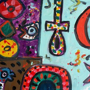 Alan Davie, 1920-2014, ‘Catch the Tail Find the Fish No.2’, Oil on board, 1967, 49 x 61 cm. From: De Parma