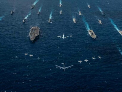 Military ships moving in the South China Sea