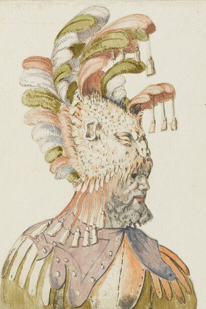 Figure masquée de profil vers la droite, Plume, encre brune, lavis gris et beige, aquarelle. Découpé suivant les contours de la silhouette. Collé en plein sur une feuille de doublage. Paris, Musée du Louvre, département des Arts graphiques, collection Edmond de Rothschild, 1638 DR © RMN-Grand Palais (musée du Louvre) / Thierry Le Mage