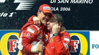 Michael Schumacher and Jean Todt celebrating at the Imola circuit in 2006 at San Marino, Italy