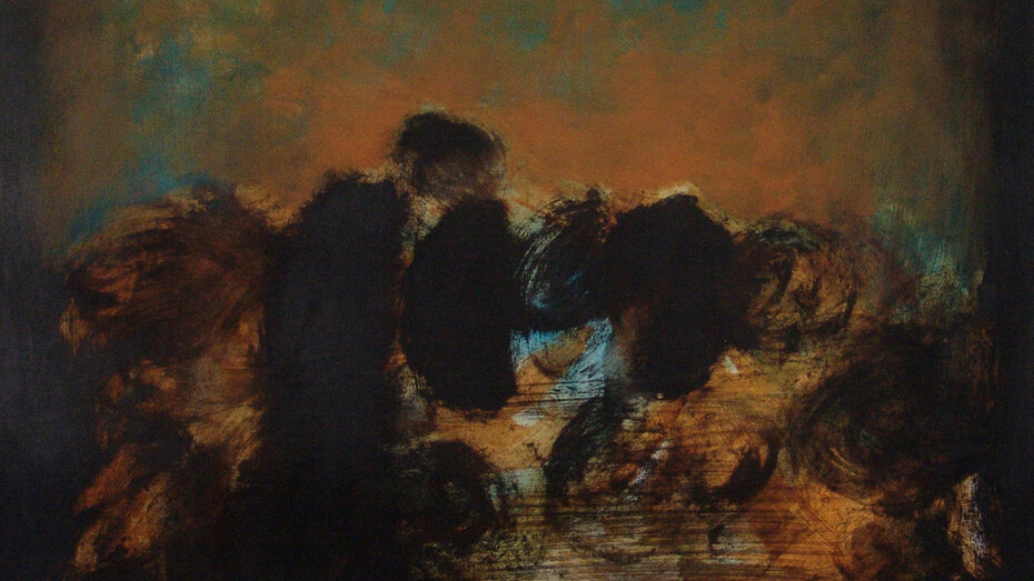 Khaled Khreis, Between light and darkness, Acrylic on wood, 120 x 120 cm
