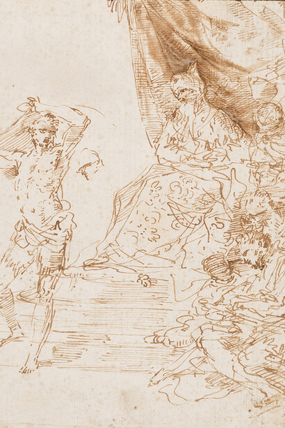 Donato Creti - Cristo di fronte a Caifa, penna e inchiostro bruno