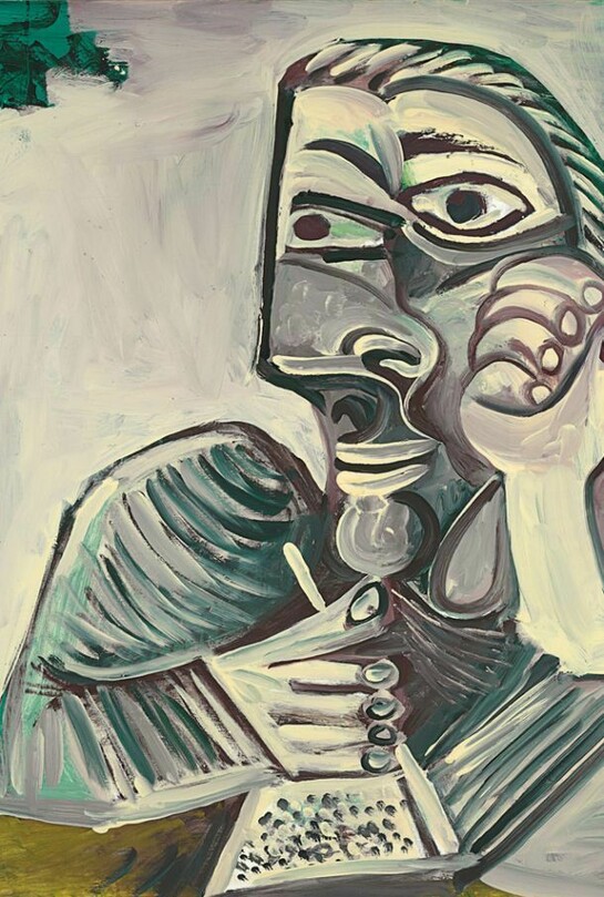 Pablo Picasso, Buste d'homme écrivant (Autoportrait), oil on canvas, 45 1/2 x 35 in. 115.5 x 88.9 cm