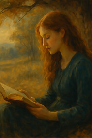 A young woman reads quietly beneath an autumn tree, lost in the world of stories as nature and solitude wrap gently around her
