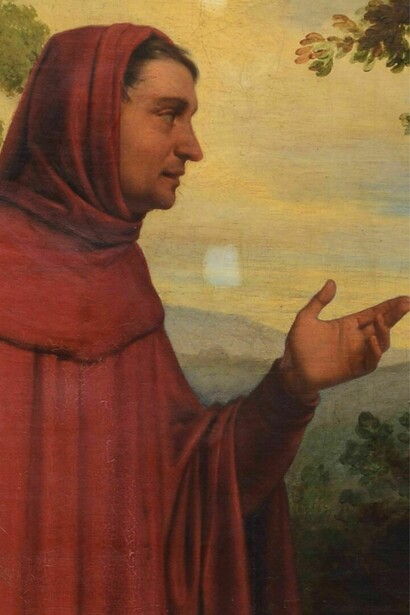 «Il Petrarca a Monterivo» (1839), un óleo del pintor Cesare Masini que retrata el espíritu viajero del poeta italiano. A lo largo de su vida, Petrarca recorrió Europa incansablemente, no solo como diplomático, sino como un explorador en busca de manuscritos latinos olvidados en las bibliotecas monásticas